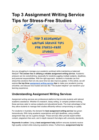 Top 3 Assignment Writing Service Tips for Stress-Free Studies
