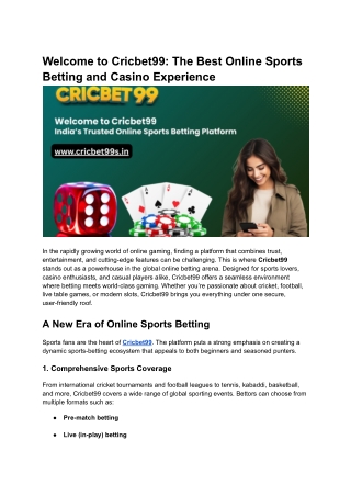Welcome to Cricbet99_ The Best Online Sports Betting and Casino Experience