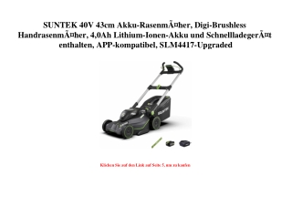 8491 SUNTEK 40V 43cm Akku-RasenmÃƒÂ¤her  Digi-Brushless HandrasenmÃƒÂ¤her  4 0Ah Lithium-Ionen-Akku und