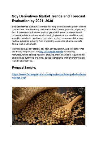 Soy Derivatives Market Trends and Forecast Evaluation by 2021–2030