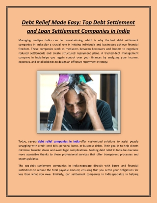 Debt Relief Made Easy: Top Debt Settlement and Loan Settlement Companies in Indi