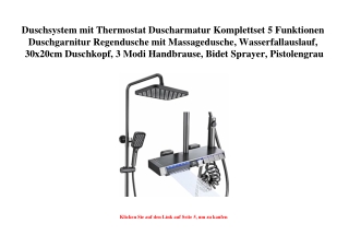 1367 Duschsystem mit Thermostat Duscharmatur Komplettset 5 Funktionen Duschgarnitur Regendusche mit Mass