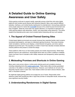 A Detailed Guide to Online Gaming Awareness and User Safety