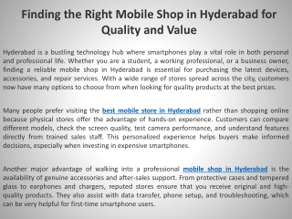 Finding the Right Mobile Shop in Hyderabad for Quality and Value