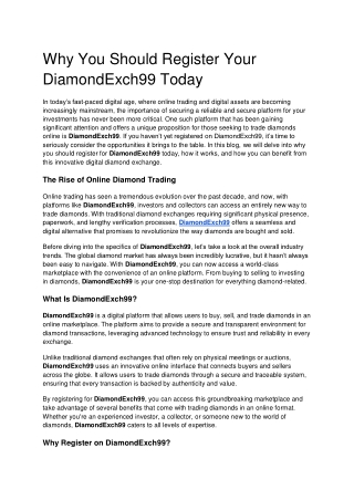 Why You Should Register Your DiamondExch99 Today
