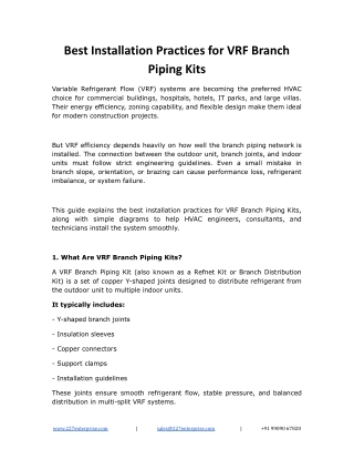 Best Installation Practices for VRF Branch Piping Kits