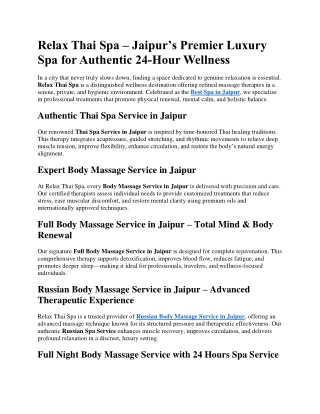 Relax Thai Spa – Jaipur’s Premier Luxury Spa for Authentic 24-Hour Wellness