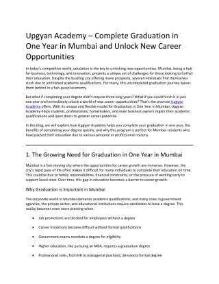 Upgyan Academy – Complete Graduation in One Year in Mumbai and Unlock New Career
