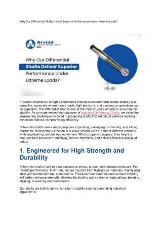 Why Our Differential Shafts Deliver Superior Performance Under Extreme Loads