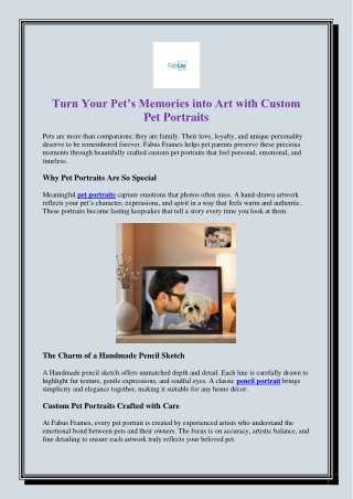 Turn Your Pet’s Memories into Art with Custom Pet Portraits