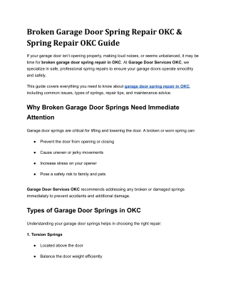 Broken Garage Door Spring Repair OKC Guide