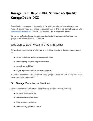 Garage Door Repair OKC Services & Quality Garage Doors