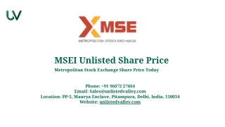 MSEI Unlisted Share Price – Metropolitan Stock Exchange Share Price Today