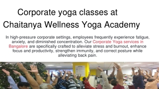 Corporate yoga classes at Chaitanya Wellness Yoga Academy