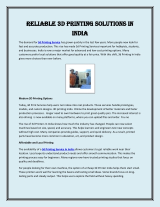Reliable 3D Printing Solutions in India