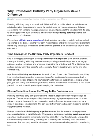 Why Professional Birthday Party Organisers Make a Difference