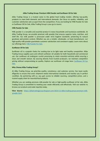 Aliba Trading Group: Premium Milk Powder and Sunflower Oil for Sale