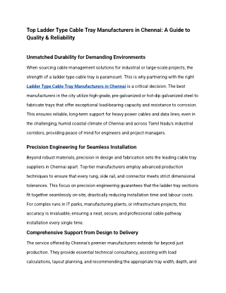 Top Ladder Type Cable Tray Manufacturers in Chennai_ A Guide to Quality & Reliability