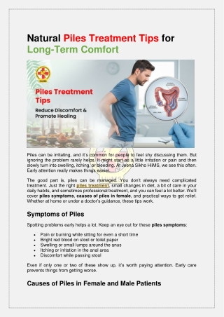 Natural Piles Treatment Tips for Long-Term Comfort