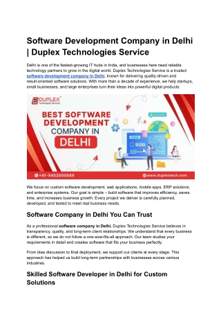 Software Development Company in Delhi _ Duplex Technologies Service