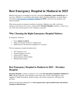 Best Emergency Hospital in Madurai in 2025