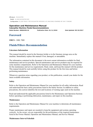 Caterpillar CAT E110B EXCAVATOR (9HF00001-UP) Operation and Maintenance Manual Instant Download