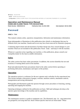 Caterpillar CAT E200B EXCAVATOR (6KF00001-UP) Operation and Maintenance Manual Instant Download
