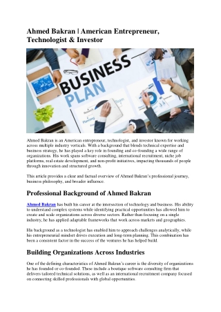 Ahmed Bakran – Building Businesses Across Diverse Verticals