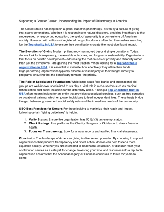 Supporting a Greater Cause: Understanding the Impact of Philanthropy in America