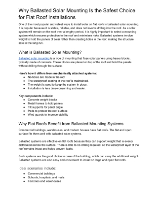Why Ballasted Solar Mounting Is the Safest Choice for Flat Roof Installations