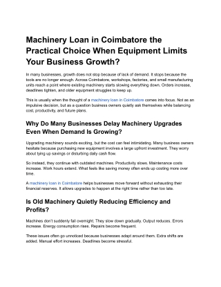 Machinery Loan in Coimbatore the Practical Choice When Equipment Limits Your Business Growth