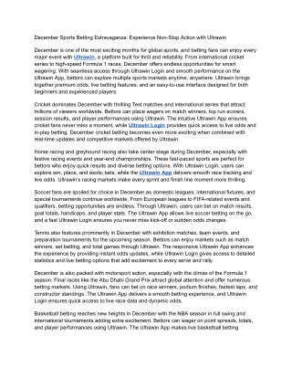 December Sports Betting Extravaganza: Experience Non-Stop Action with Ultrawin