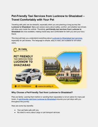 Pet-Friendly Taxi Services from Lucknow to Ghaziabad