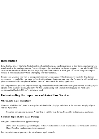 Charlotte Mobile Windshield Service: Repairing Your Glass at Home or Work