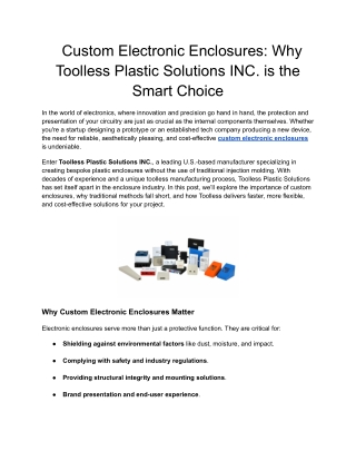 Why Toolless Plastic Solutions INC