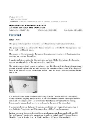 Caterpillar CAT 229 EXCAVATOR (1GF00001-UP) Operation and Maintenance Manual Instant Download