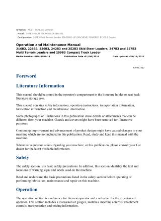 Caterpillar CAT 247B3 MULTI TERRAIN LOADER (ESL00001-UP) Operation and Maintenance Manual Instant Download