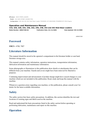 Caterpillar CAT 252 SKID STEER LOADER (FDG00001-UP) Operation and Maintenance Manual Instant Download