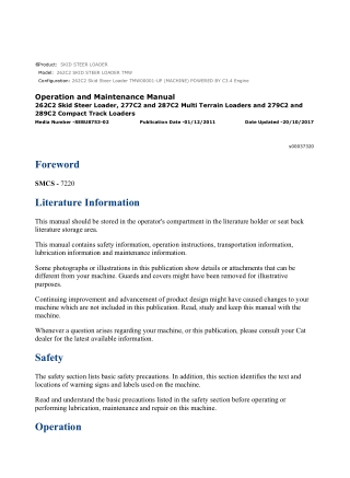 Caterpillar CAT 262C2 SKID STEER LOADER (TMW00001-UP) Operation and Maintenance Manual Instant Download