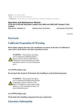 Caterpillar CAT 272D XHP SKID STEER LOADER (SHY00001-UP) Operation and Maintenance Manual Instant Download
