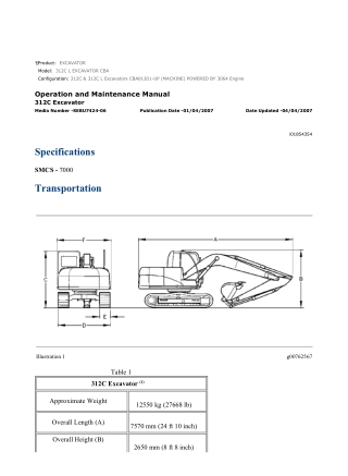 Caterpillar CAT 312C L Excavators (CBA01201-UP) Operation and Maintenance Manual Instant Download