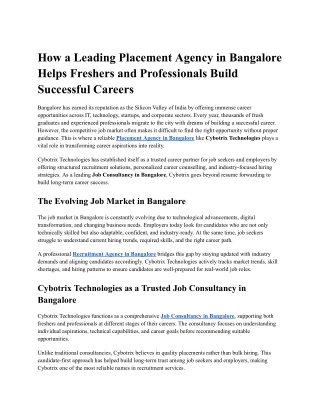 How a Leading Placement Agency in Bangalore