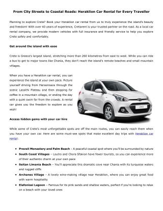 From City Streets to Coastal Roads: Heraklion Car Rental for Every Traveller