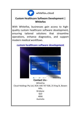 Custom Healthcare Software Development Whitefox