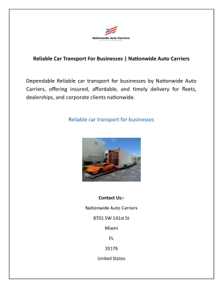Reliable Car Transport For Businesses | Nationwide Auto Carriers
