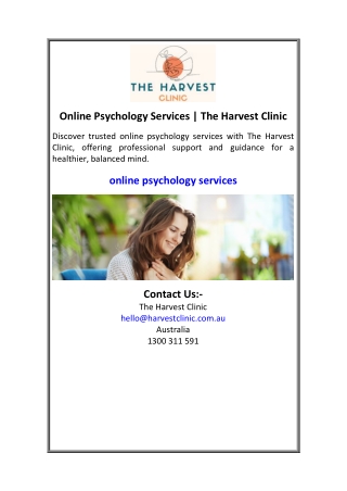 Online Psychology Services The Harvest Clinic