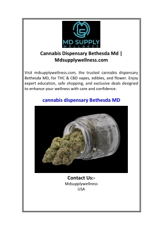 Cannabis Dispensary Bethesda Md Mdsupplywellness.com