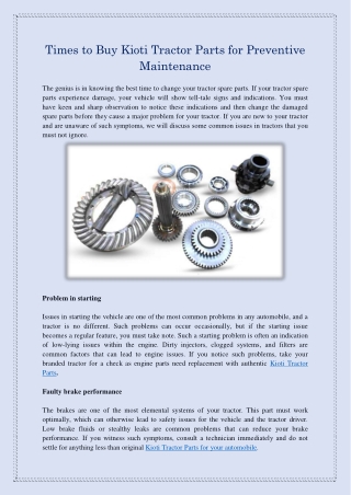 Times to Buy Kioti Tractor Parts for Preventive Maintenance