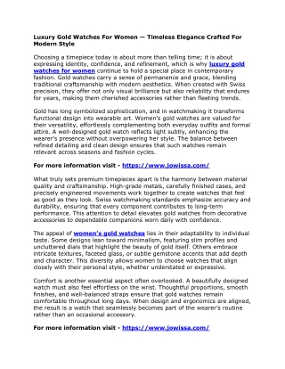 Luxury Gold Watches For Women — Timeless Elegance Crafted For Modern Style