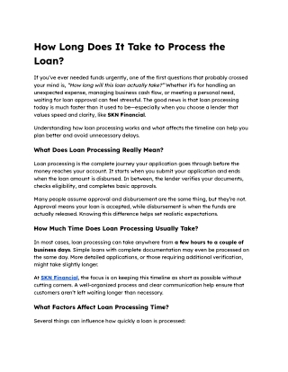 How Long Does It Take to Process the Loan